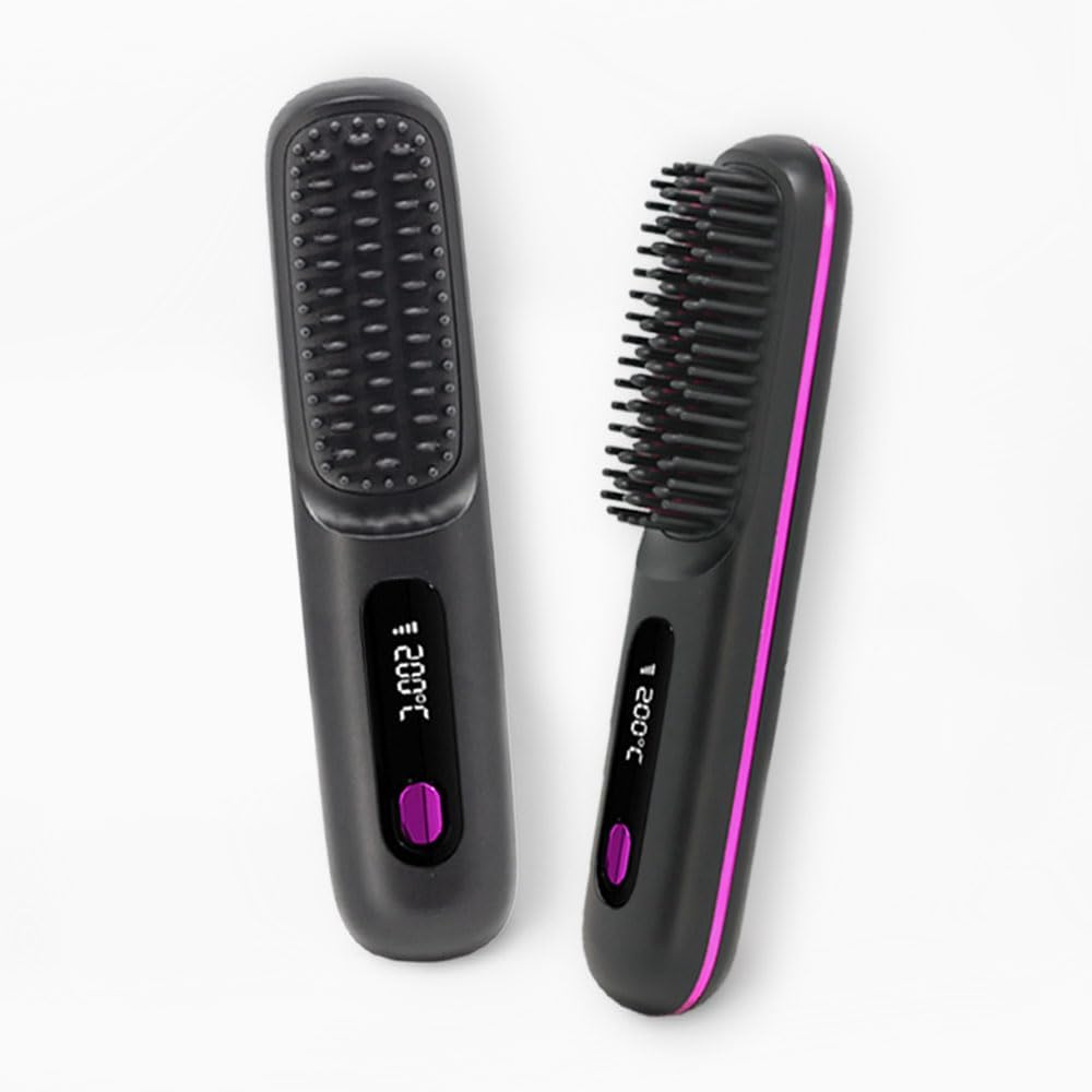 Wireless Ceramic Hair Straightening Comb, Portable Negative Ion Straightener, 1.77" x 7.87", Black