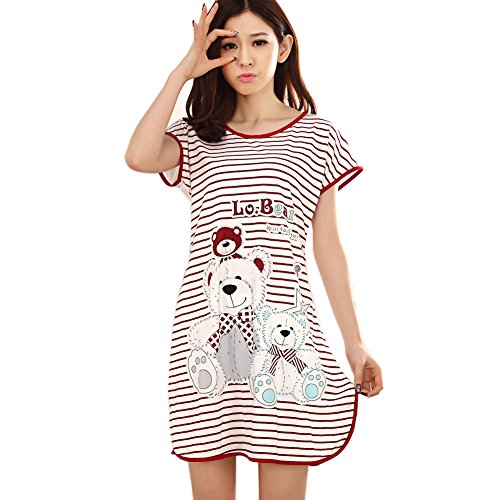 Asoidchi Ladies Girls Cotton Blend Bear Night Shirts Nightshirts Lingerie Tops