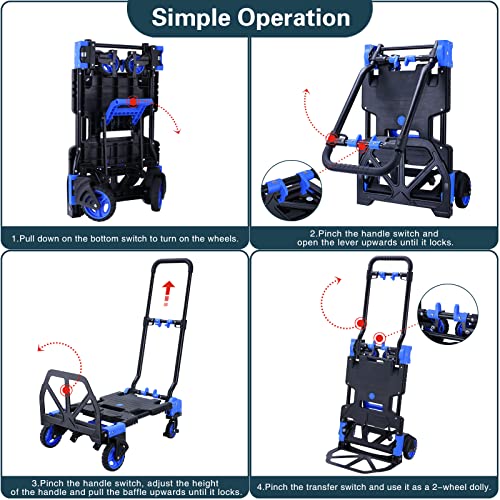 2-in-1 Hand Truck Dolly Foldable,330LB Capacity Hand Dolly,Folding Hand Cart with Retractable Handle,Hand Truck Foldable with 4 Wheels,Portable Handtruck by JJSMKCH - Image 5