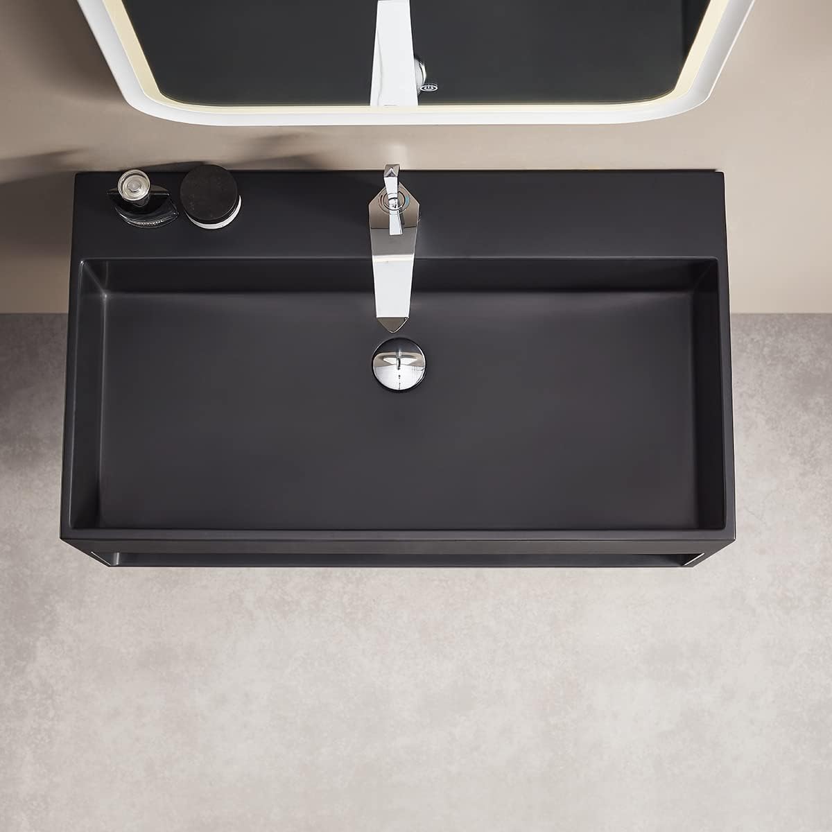 Serene Valley Bathroom Floating Vanity, 32" Wall-Mount Sink with Built-in Towel Space, Solid Surface Material in Matte Black, SVWS607-32BK