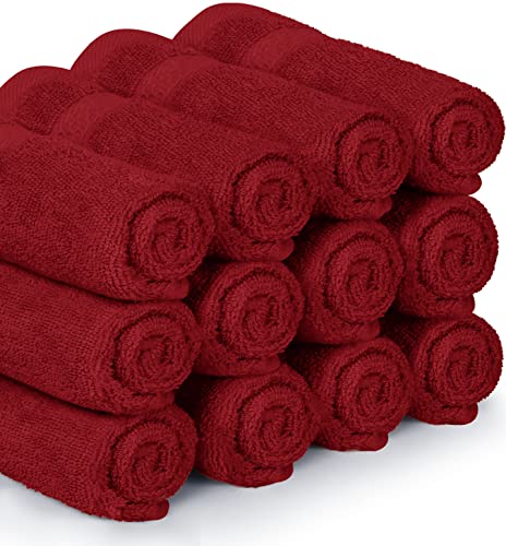 Image of Utopia Towels 12 Pack Premium Wash Cloths Set, 12 by 12 Inches, 100% Cotton Ring Spun, Highly Absorbent and Soft Feel Essential Washcloths for Bathroom, Spa, Gym, and Face, Red