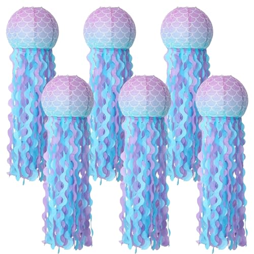 QYCX 6 Pcs Mermaid Jellyfish Mermaid Party Decorations Mermaid Paper Lantern Jellyfish Paper Lantern Hanging Paper Lantern for Mermaid Party Supply Under The Sea Party Decoration Ocean Party Decor by QYCX - Used condition - CA$21.19