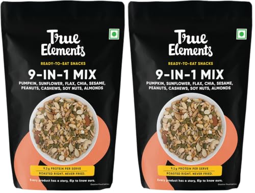 Image of True Elements 9 in 1 Snack Mix 125g - (Mix of Pumpkin, Watermelon, Flax, Chia, Sunflower, Peanuts, Soynuts, Almonds, Cashew Nuts) Healthy Snack (Pack of 2)