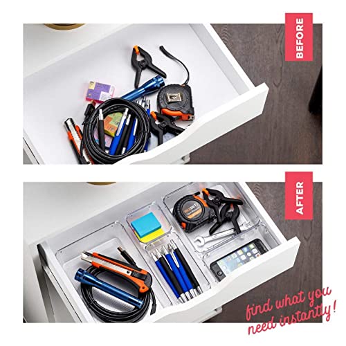 25 Pcs Drawer Organizer Set Dresser Desk Drawer Dividers - 4 Size Bathroom Vanity Cosmetic Makeup Trays - Multipurpose Clear Plastic Storage Bins For Jewelries, Kitchen Gadgets And Office Accessories #TOP5