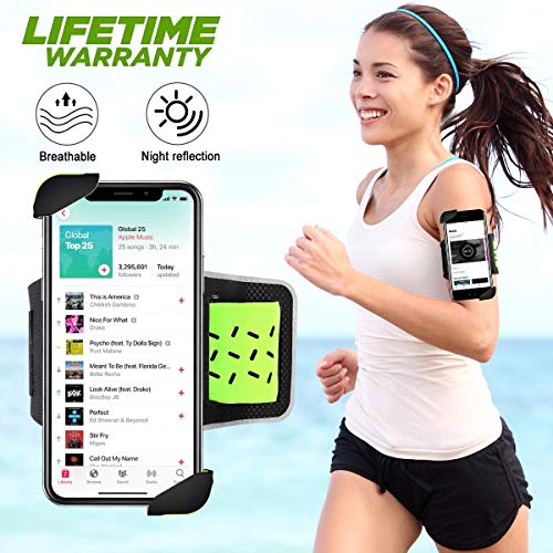 Cell Phone Armband, Phone Holder for Running, Sports Arm Bands for iPhone 11/11 Pro/11 Pro Max/XR/XS Max/XS/X, Samsung Galaxy S10/S9/S8/Note10/ 9 and 4~6.5 Inch Phones (Green, 4 Inch)