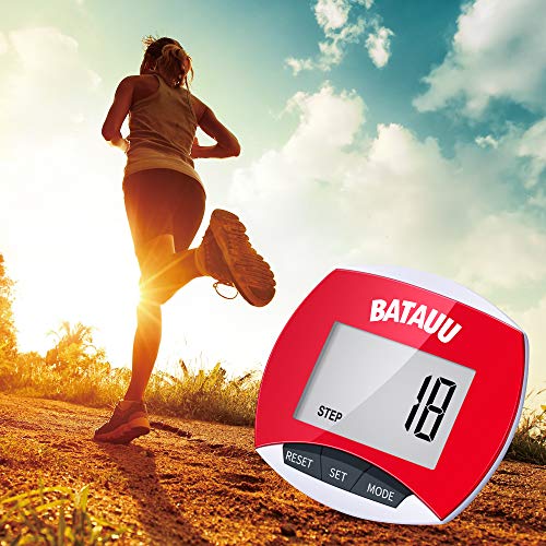 BATAUU Best Pedometer, Simply Operation Walking Running Pedometer with Calories Burned and Steps Counting (Red)
