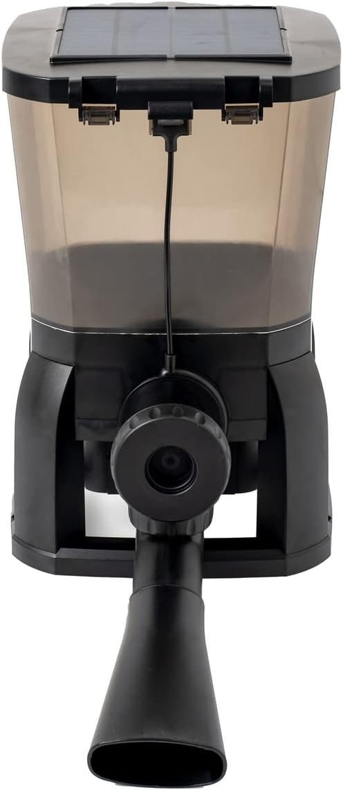 Davant view of the Jebao AFD-6 feeder showing the dispensing mechanism.