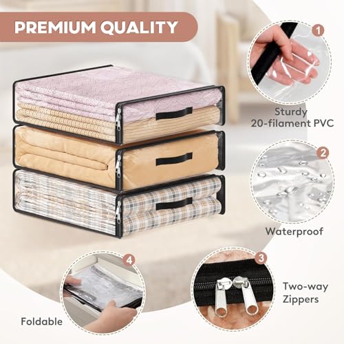 Image of JD FRESH 2 Piece 14L PVC Transparent Storage Bag with Zipper /Foldable Clothes Organiser for Wardrobe /Garments Organizer /Space Saving Storage Box for Sarees /Lehengas /Towels /Toys - 14 x 4 x 16 Inch