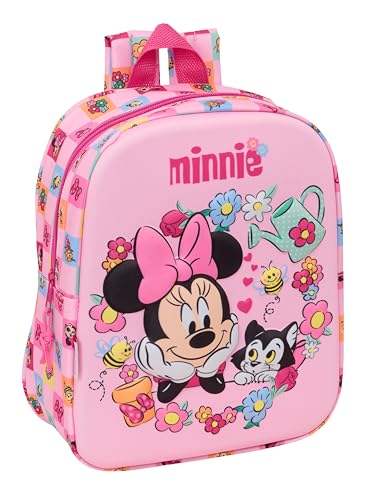 MINNIE MOUSE - Mochila de creche 3D, fácil de limpar, ideal para crianças de diferentes idades, confortável e versátil, qualidade e resistência, 22 x 10 x 27 cm