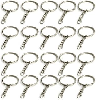 Saim Split Key Ring Chain Parts Open Jump Rings Blanks 25mm Keyrings with Link Chain for Keys, Craft Projects, 50pcs