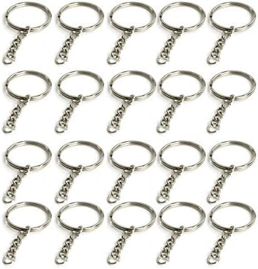 Saim Split Key Ring Chain Parts Open Jump Rings Blanks 25mm Keyrings with Link Chain for Keys, Craft Projects, 50pcs