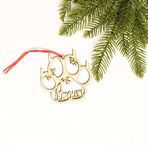 WEIYOUDP Personalized Wooden Dog Cat Paw Ornament Christmas, Dog Paw Print Ornament Kit, Custom (Cat Paw)