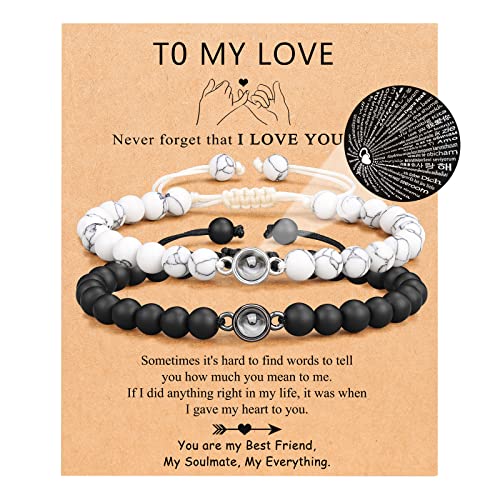 UNGENT THEM I Love You 100 Languages Bracelets Couples Gifts To My Men, Boyfriend, Girlfriend, Husband, My Love, Soulmate, Fiance - Anniversary Valentines Day Birthday Christmas Gift for Him and Her