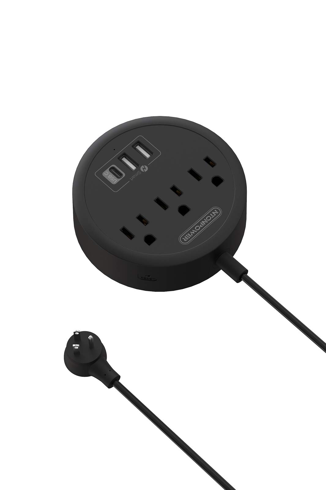 USB C Power Strip with 15W Power Delivery, NTONPOWER Travel Power Strip, 5 Ft Flat Plug Extension Cord, 3 Outlets 3 USB, Wall Mounted, No Surge Protector for Cruise Ship Dorm Nightstand Home Office