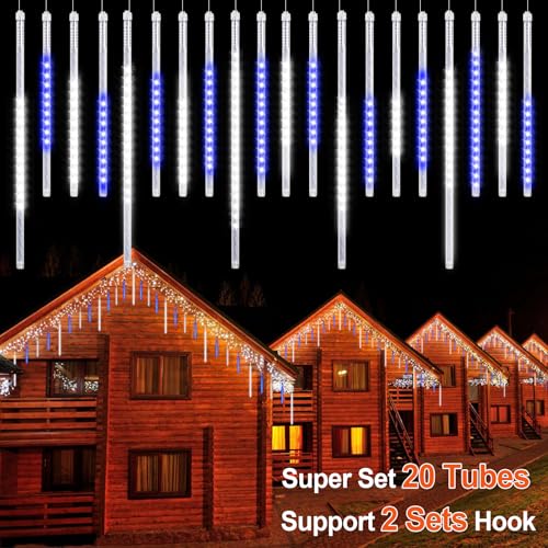 Vikdio Christmas Lights Outdoor, Meteor Shower Lights 20 Spiral Tubes 50-30cm 720 LEDs 6.65m Lit Length - Image 2