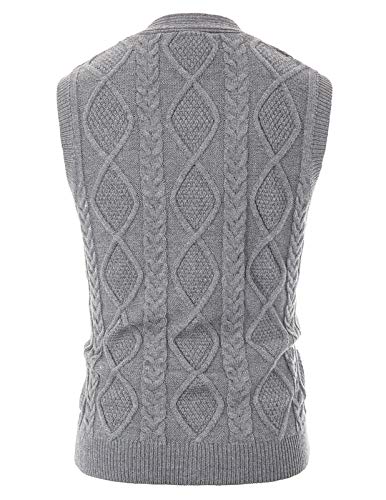 Men's Sweater Vest Cable Knitted V-Neck Cardigan Vest With Pockets Grey L #TOP1