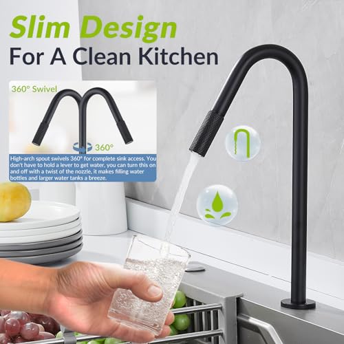 Sanliv Filtered Water Faucet for Kitchen Sink, Matte Black RO Drinking Water Faucet, Pure Water Filter Tap for Reverse Osmosis Filtration System, Stainless Steel, Matte Black