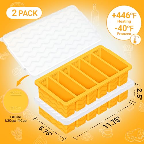 Image of 1 /2 Cup Silicone Freezer Molds with Lid, 2-Pack Silicone Freezer Trays for Soup, Sauce & Broth - Meal Prep Containers, Large Ice Cube Tray, Oven & Dishwasher Safe