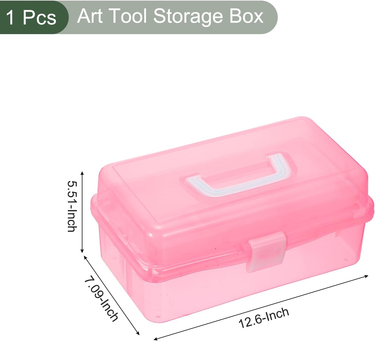 YOKIVE Art Supply Storage Organizer, Art Tool Storage Box 3-Tray Craft Box Art Supplies Organizer with Handle Buckle for Brushes Paints Stamps, Pink