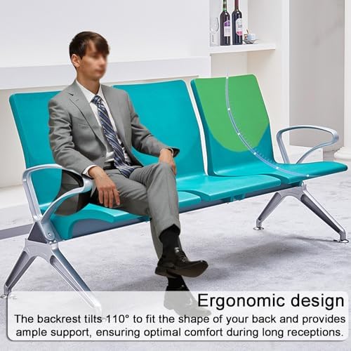 Stylish Brown 3-Seat Reception Chairs, Durable Waiting Room Bench with Arms, Polyurethane Office Guest Seating for Airport, Bank, Hospital, School, Barber Shop