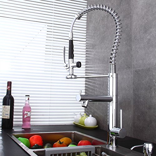 Robinet de cuisine mitigeur noir et chrome avec douchette extractible et bec pivotant pour évier