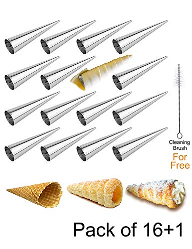 Lot de 16 moules à corne de crème CIPARK - 12,7 cm - En acier inoxydable - Pour glaçons, gâteaux, cornes et gaufres