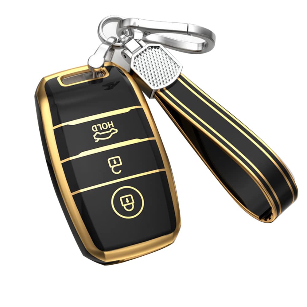 KUNIO Key Fob Case Fit for Kia Rio5 Sportage Ceed Cerato K3 KX3 K4 K5 Cerato Key Bag TPU Key Holder 3 Buttons, Black, M