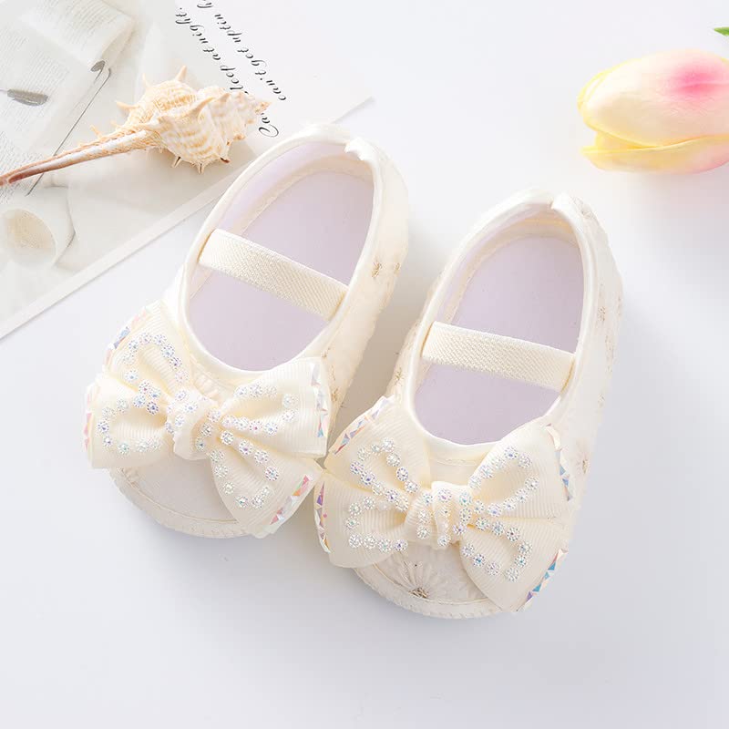 RNTOP Infant Baby Girls Princess Shoes Bowknot Flat Shoes Toddler Mary Jane Crib Shoes Prewalker Party Dance Shoes (Beige, 5 Toddler)
