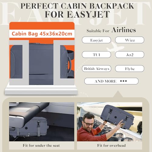 Hayayu for Easyjet Cabin Bag 45x36x20, Water-resistant Underseat Cabin Bag Travel Backpack, Carry on Hand Luggage Bag With Charging Port and Anti Theft Pocket