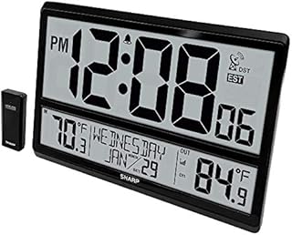 Sharp Atomic Clock - Never Needs Setting! –Easy to Read Numbers - Indoor/ Outdoor Temperature, Wireless Outdoor Sensor - Battery Powered - Easy Set-Up!! (4