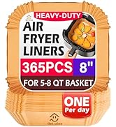 365 Pcs Air Fryer Liners Disposable, 8 Inch Square Unbleached Parchment Paper for 5-8 QT Air Frye...