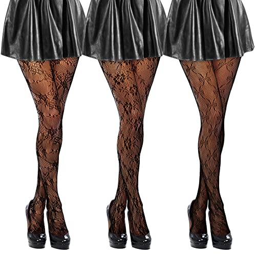Ylinge 3 Pairs Women\'s Patterned Fishnet Tights Lace Floral