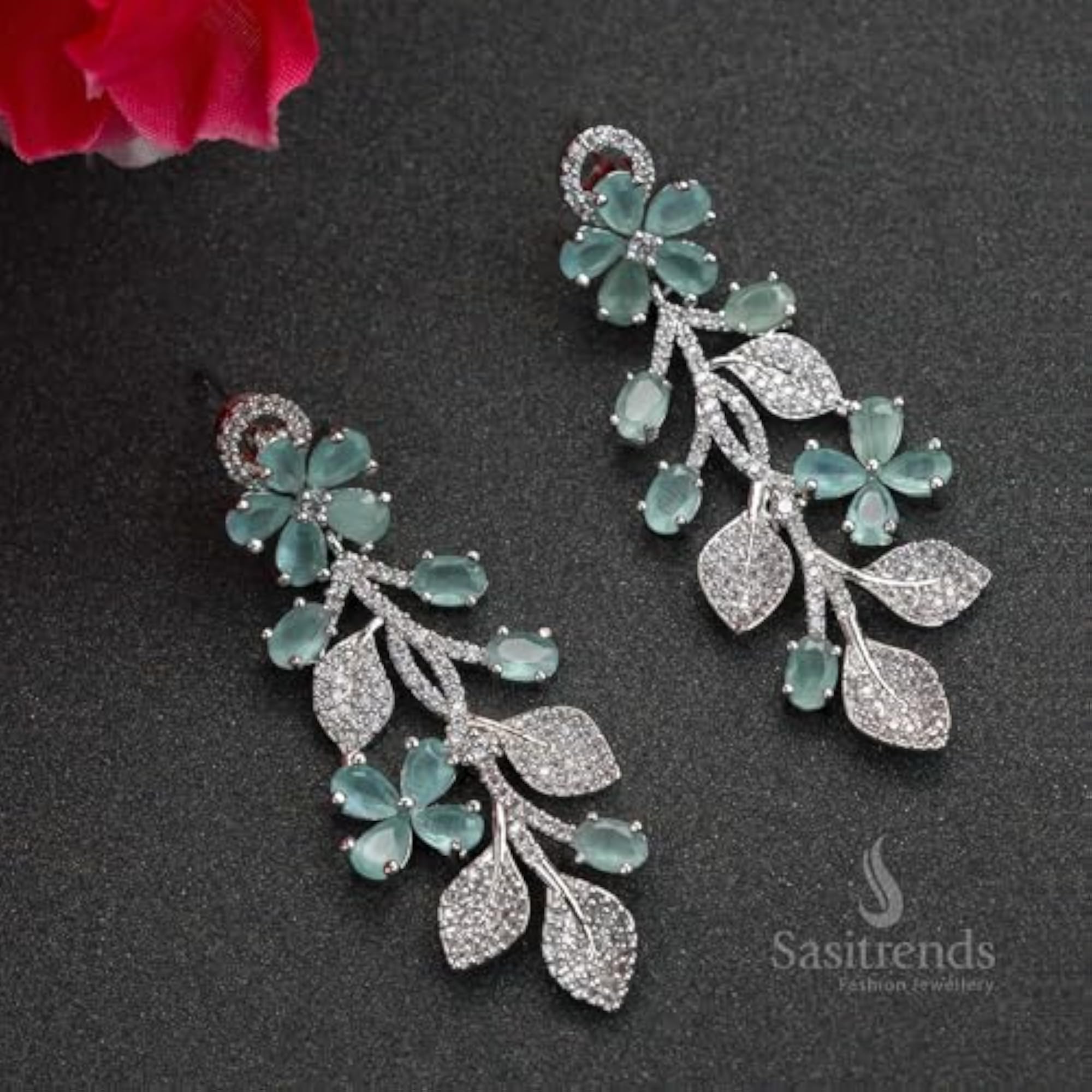 American Diamond Rhodium Silver Plated Earrings for Women