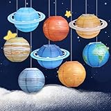 Solarsystem Planeten Papierlaterne Lampions - 25cm/10inch Papierlaternen Planeten Sonnensystems, Sternenhimmel Hängende Planetendekorationen Laternen für Weltraum Mottopartys, Kindergeburtstage