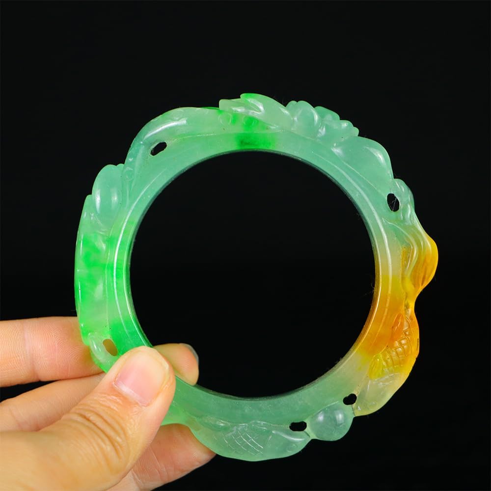 URED Fashion Carving Jade Bangle Bracelet for Women Good Luck Wealth Feng Shui Bangle Round Genuine Jade Stone Bracelet for Woman Good Luck Meditation Energy Birthday Gift