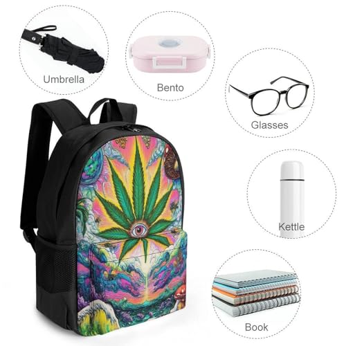 Men's Trippy Mushroom Weed Eye Ocean World Art Travel Backpack, Breathable Adjustable Strap Shoulder Bag for Climbing, Large Capacity Backpack with Side Pockets4