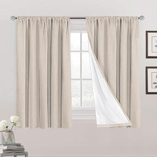 PrinceDeco Cortinas opacas de 54 pulgadas de largo, con bolsillo para barra, cortinas opacas para dormitorio, tela de arpillera con forro aislante
