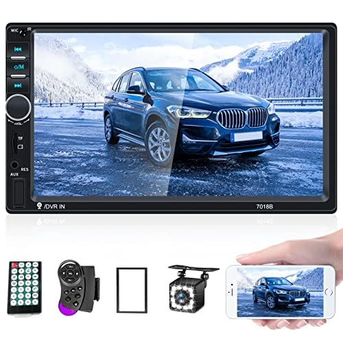 CAMECHO Double din Car Stereo with Bluetooth 7 Inch Touch Screen Car Radio with Mirror link for Android/IOS FM Radio SWC DVR USB AUX TF SD Car Multimedia Player+Backup Camera+Remote Control