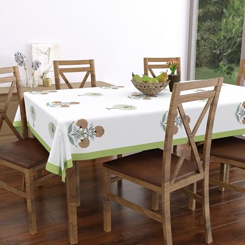 Image of BLOCKS OF INDIA Hand Block /Batik Print Rectangular Table Cloth for 6 Seater Dining Table (60 Inch X 90 Inch)(Open Green Motifs)