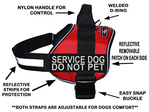 Doggie Stylz Service Dog Harness Vest - Red, Girth 30-42" - Reflective Safety Features & Handler Control Handle