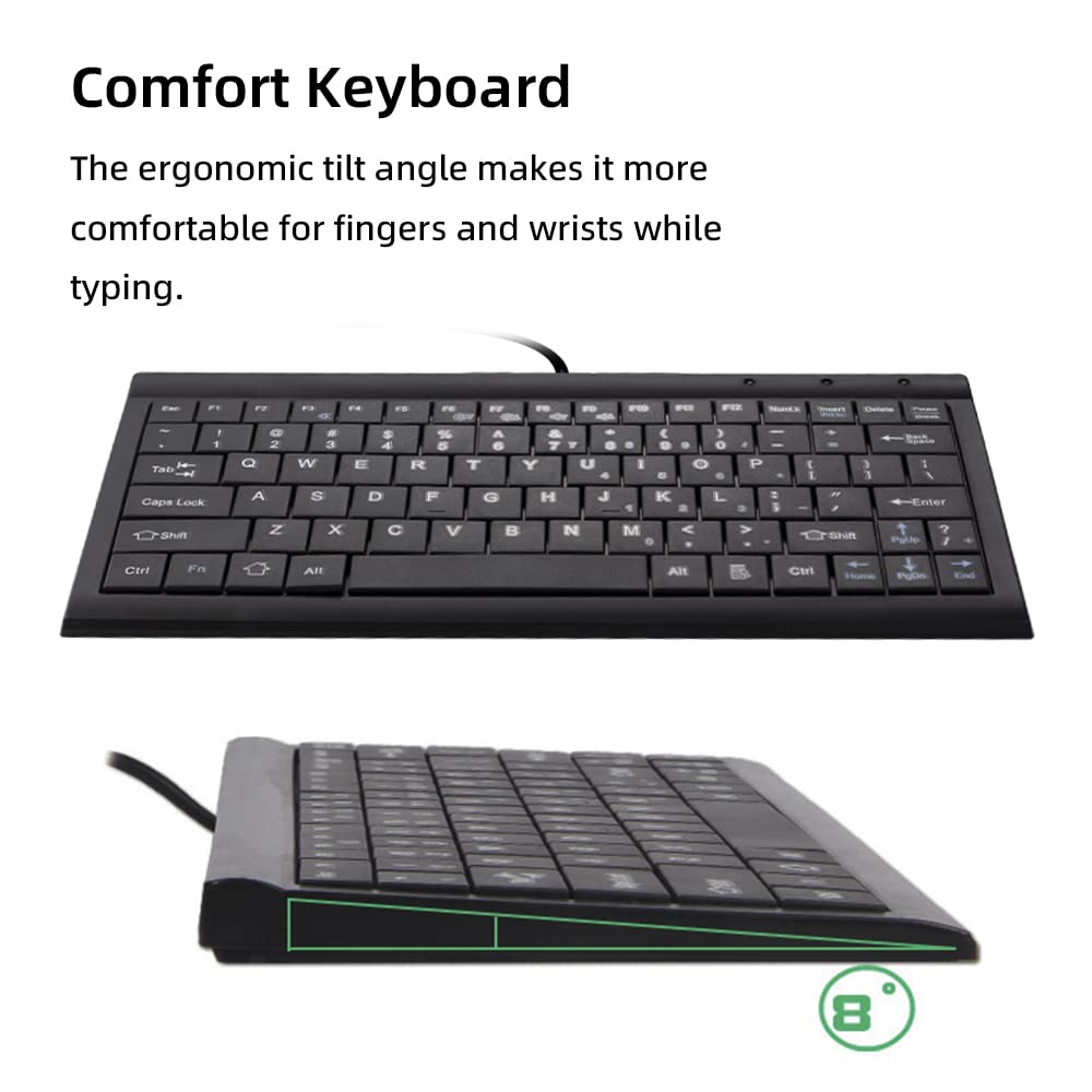 CUQI Mini klawiatura, mała klawiatura przewodowa 82 klawisze nożyczki, interfejs USB, kompaktowa klawiatura do systemu Android, Windows PC, laptop, Raspberry Pi, Windows 10/8/7