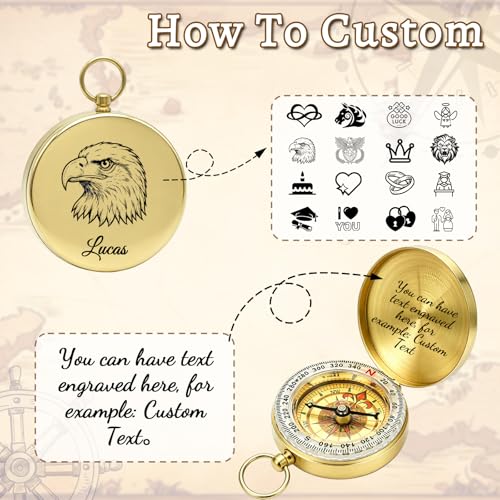 Brújula Personalizable con Grabado de Texto, Estilo Vintage, Regalo Ideal para Aniversarios, Graduaciones y Cumpleaños miniatura 2