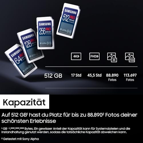 Samsung PRO Ultimate SD-Karte, 256 GB, UHS-I U3, Full HD & 4K UHD, 200 MB/s Lesen, 130 MB/s Schreiben, Speicherkarte für Kamera, PC… – Ansicht 6