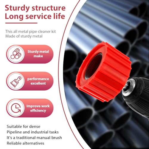 Image of 1 /2 inch 3 /4 inch 1 inch Copper Pipe Cleaner Set for Drill 9 Piece Multipurpose Clean Copper Pipes Tubes Include 6Pcs Stainless Steel Wire Bore Brush for Soldering Plumbers