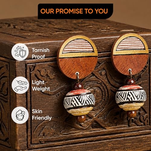 Image of Handcrafted Artistic & Tribal Earrings Collection for Women - Bohemian, Floral, Wooden & Ethnic Statement and Stud Designs