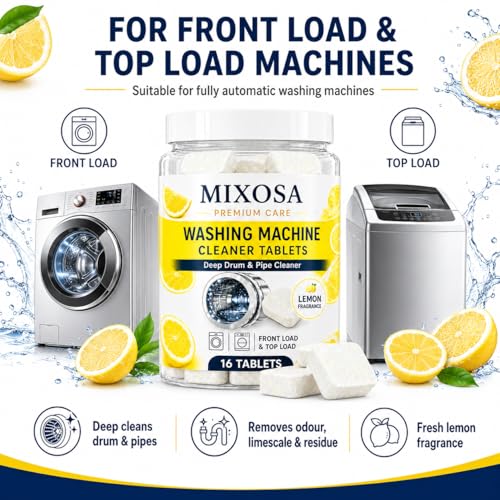 Image of scented Washing Machine (16 Tablets) Deep Cleaner Descaler Tablets for All Front and Top Load Machines, with Descaling and Stain-Removing Power (Lemon)