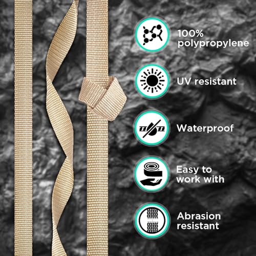 Image of TECEUM 2 Inch Webbing - Beige - 10 Yards - 2 inch Heavy-Duty Wide Webbing for Climbing Outdoors Indoors Crafting DIY nw
