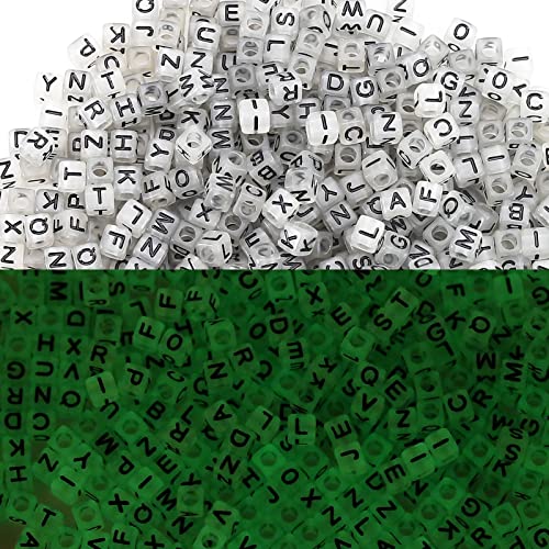 ToBeIT1000Pcs Cube Beads Glow Letter Beads Acrylic Letter Beads Glow in The Dark Beads for Jewelry Making, Bracelets, Necklaces(6 * 6glow Black)
