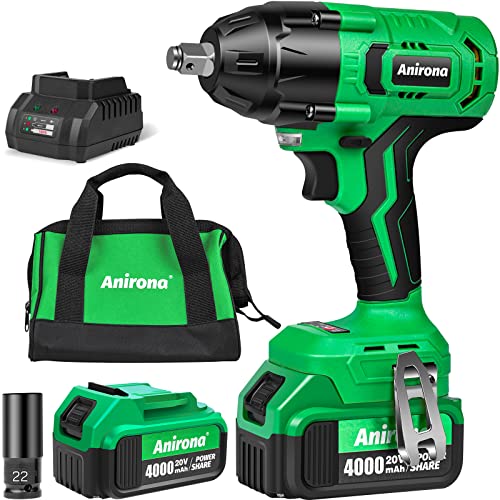 Anirona Cordless Impact Wrench, 1/2 Impact Gun With 600N.m And Max 3600 Rpm,20V Electric Impact Driver Kit With 4Ah Li-Ion Battery For Auto Repairs, Construction Projects #TOP2