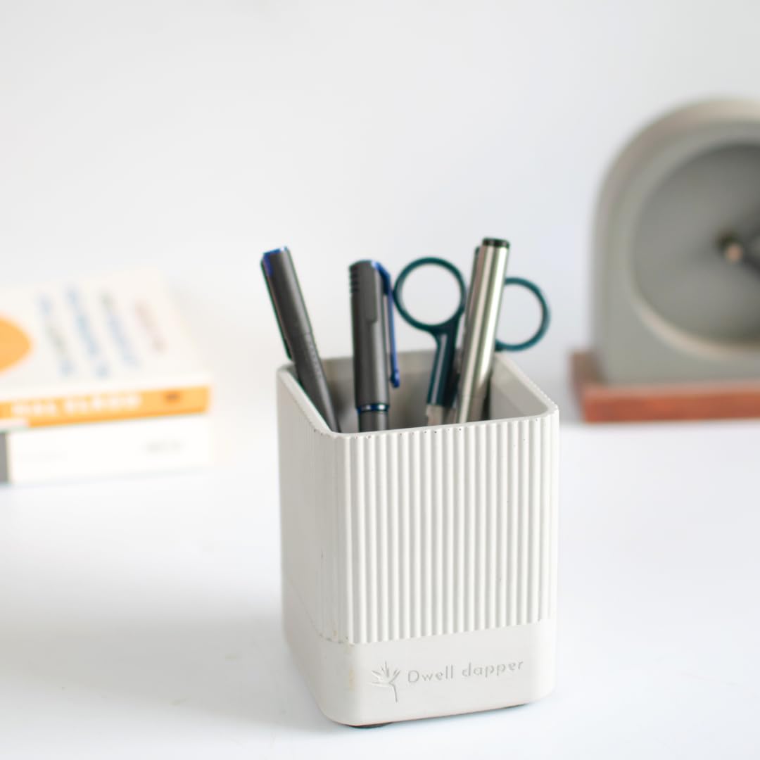 Dwell dapper | Concrete Made Toothbrush Holder | Hand Crafted | Multi-Purpose Pen Holder, Remote Holder | Stripe Design (Grey) — Amazon image 2